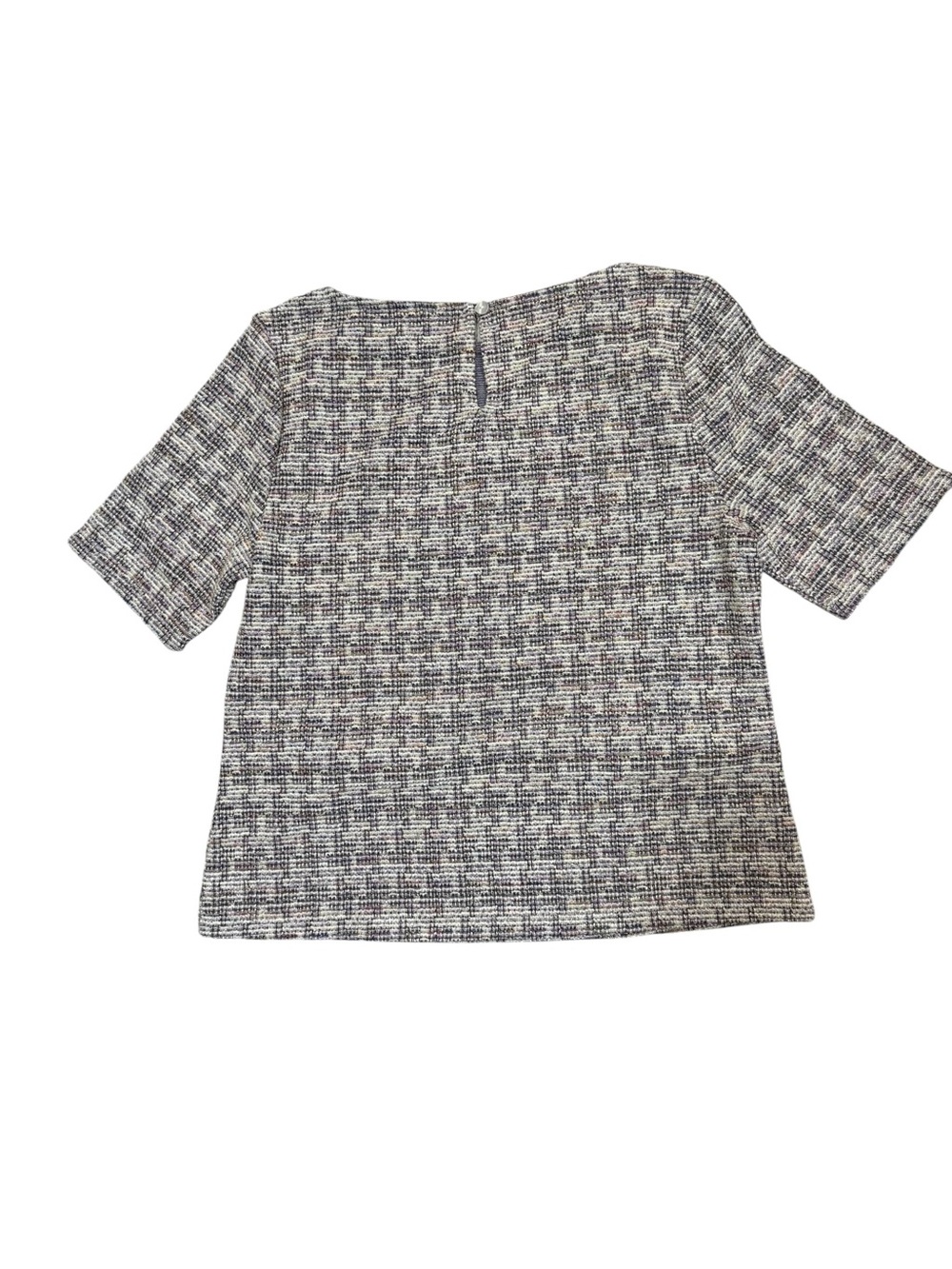 Ann Taylor Petite Tweed Knit Top Short Sleeve Pearl Pocket Gray MP NWT - Picture 7 of 8